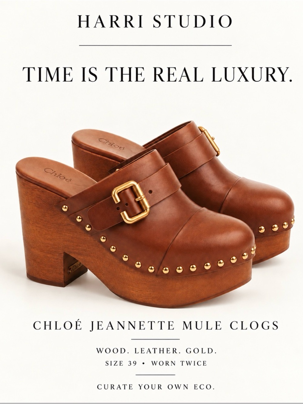 Famous Chloe Jeannette Brown Leather Mule Clogs with Branded Shoe Covers